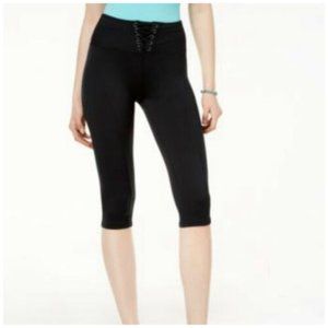 Material Girl Juniors Lace-Up Cropped Legging Black Caviar Womens Size XXL